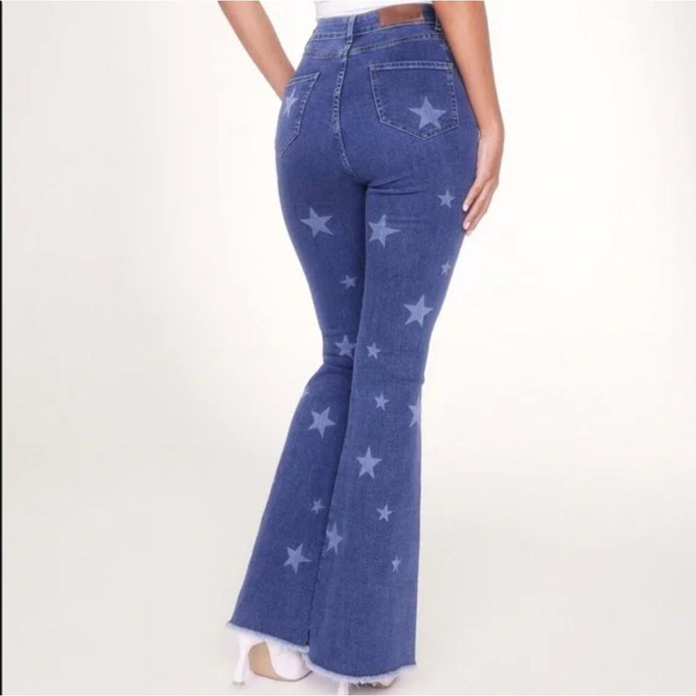 Nasty Gal Star Print Flare Jeans Women’s US 12 USA Y2K Americana Western 29x32 - Picture 13 of 16